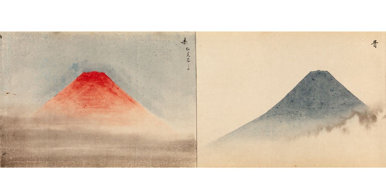 Item ID: 10031 Four picture scrolls on paper, containing 83 fine paintings of different aspects of Mount Fuji. FUJISAN 富士山, MOUNT FUJI.