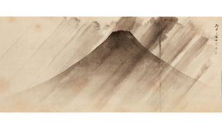 Four picture scrolls on paper, containing 83 fine paintings of different aspects of Mount Fuji.