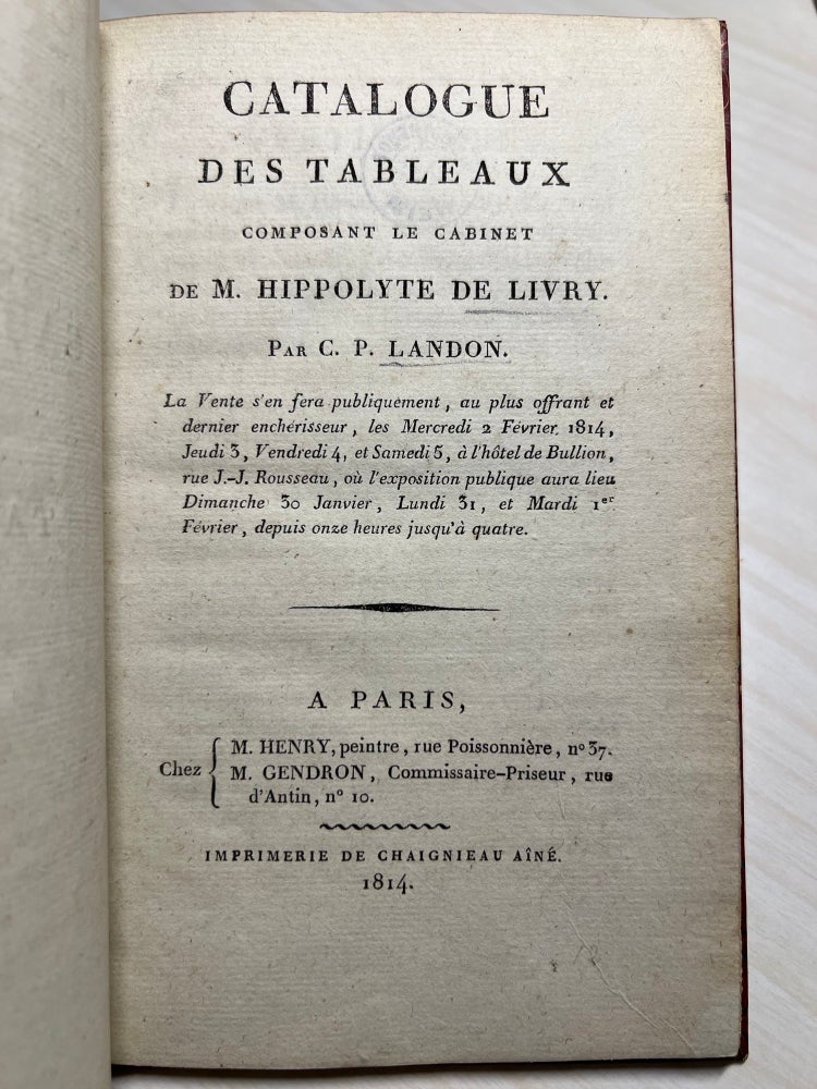 Item ID: 10158 Catalogue des Tableaux composant le Cabinet de M. Hippolyte de Livry. Par C. P....