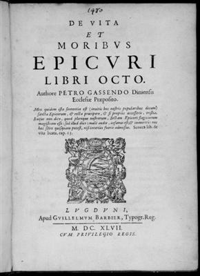 De Vita et Moribus Epicuri Libri Octo. Pierre GASSENDI.