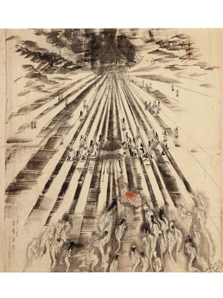 Two finely illustrated handscrolls on paper depicting the great Zenkōji Temple earthquake of 8. ZENKŌJI DAIJISHIN ZUMAKI 善光寺大地震図巻, Zenkōji.