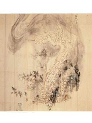 Two finely illustrated handscrolls on paper depicting the great Zenkōji Temple earthquake of 8 May 1847 & its aftermath.