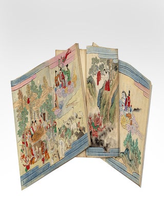 Finely illustrated manuscript on paper entitled on first leaf &ldquo;Shaka no honji&rdquo;. Life of ŚĀKYAMUNI, J. SHAKAMUNI.