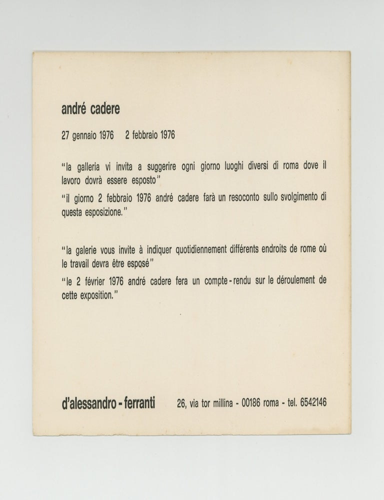 Item ID: 11480 Exhibition card: andr&eacute; cadere (27 January-2 February 1976). Andr&eacute; CADERE.