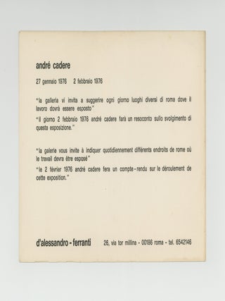 Exhibition card: andr&eacute; cadere (27 January-2 February 1976