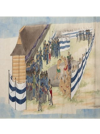 Two long & vividly illustrated scrolls providing a Japanese account of the decisive February-April 1854 American expedition, during which the two sides continued to familiarize themselves with each other through gift-giving and entertaining.