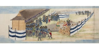 Two long & vividly illustrated scrolls providing a Japanese account of the decisive February-April 1854 American expedition, during which the two sides continued to familiarize themselves with each other through gift-giving and entertaining.