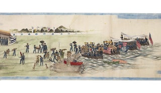 Two long & vividly illustrated scrolls providing a Japanese account of the decisive February-April 1854 American expedition, during which the two sides continued to familiarize themselves with each other through gift-giving and entertaining.