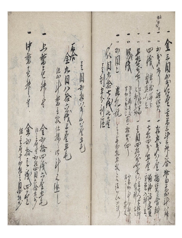 Item ID: 11487 Manuscript on paper, entitled on upper cover: &ldquo;Kōjimuroshi kisokuchō&rdquo; 糀室師規則帳 [&ldquo;Rules of the Masters of the Kōji-Making Room&rdquo;]. KŌJI KIN 糀菌.