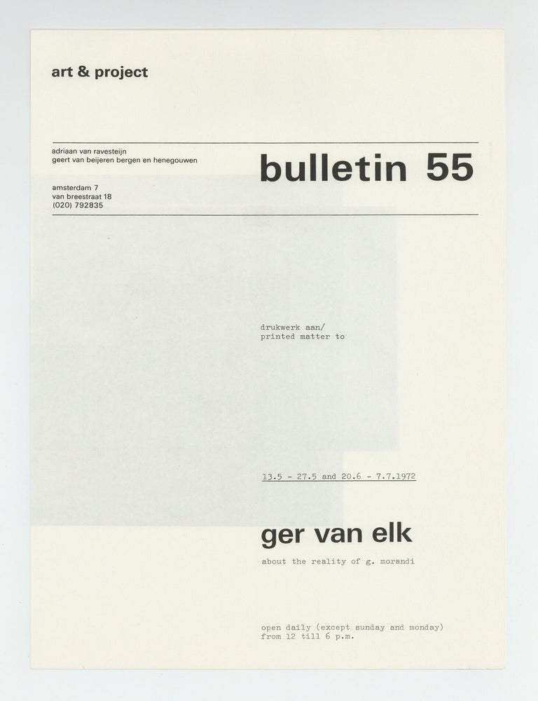 Item ID: 11565 bulletin 55: ger van elk, about the reality of g. morandi (May-July 1972). Ger VAN ELK.