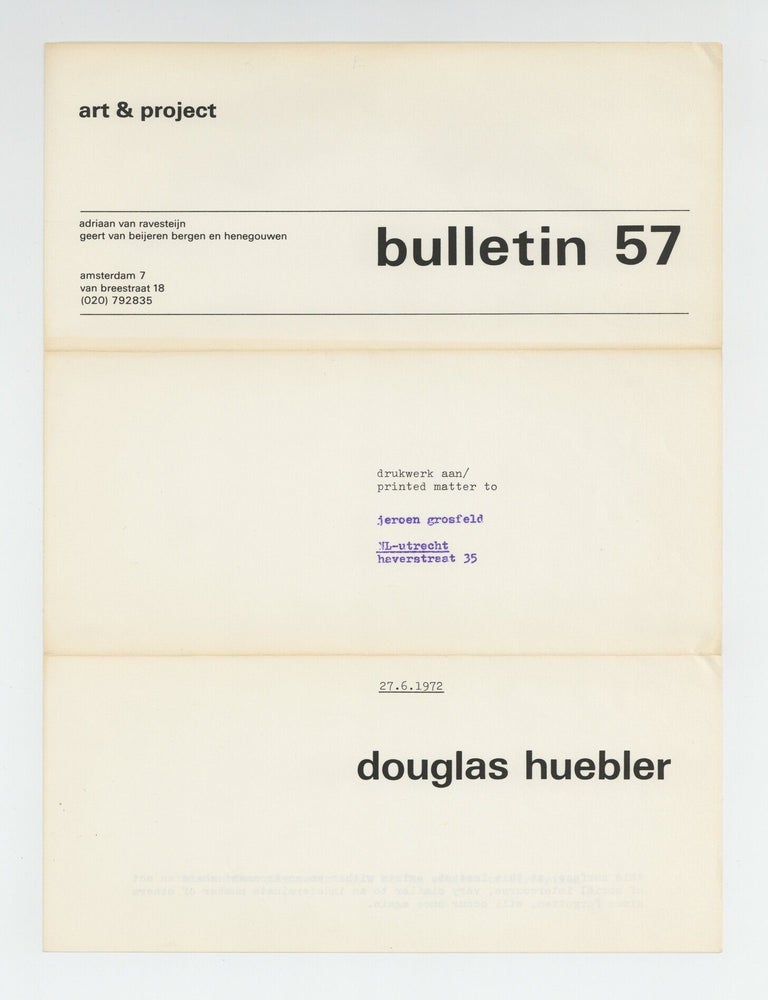 Item ID: 11567 bulletin 57: douglas huebler (27 June 1972). Douglas HUEBLER.