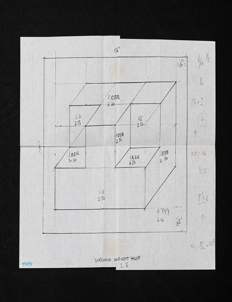 Item ID: 11577 The manuscript plan for the artist&rsquo;s Wall Drawing #680: Form derived from a cubic rectangle, with India ink washes superimposed in each part. Sol LEWITT.