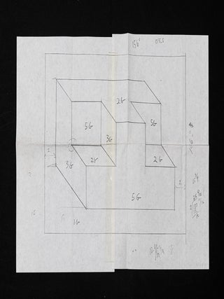 The manuscript plan for the artist&rsquo;s Wall Drawing #680: Form derived from a cubic rectangle, with India ink washes superimposed in each part.