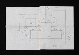 The manuscript plan for the artist’s Wall Drawing #680: Form derived from a cubic rectangle, with India ink washes superimposed in each part.