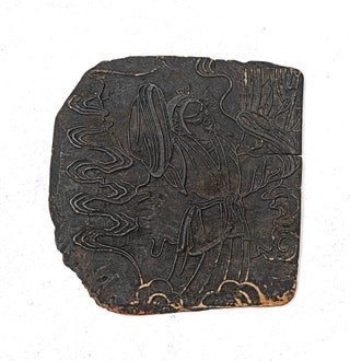 Irregularly shaped woodblock (250 x 240 mm.), carved on both sides.