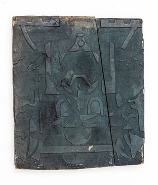 An unusually thick & heavy woodblock (378 x 325 mm.), carved on both sides.