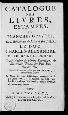 Item ID: 1261 Catalogue des Livres, Estampes, et Planches graveés, de la Bibliothèque du Palais...