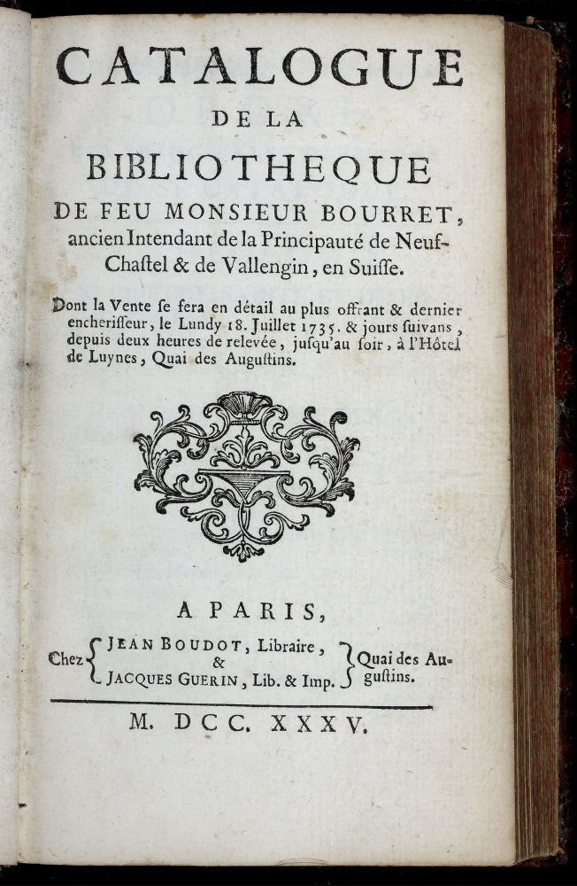 Item ID: 1921 Catalogue de la Bibliotheque de feu Monsieur Bourret, ancien Intendant de la...