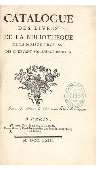 Item ID: 1928 Catalogue des Livres de la Bibliotheque de la Maison professe des ci-devant...