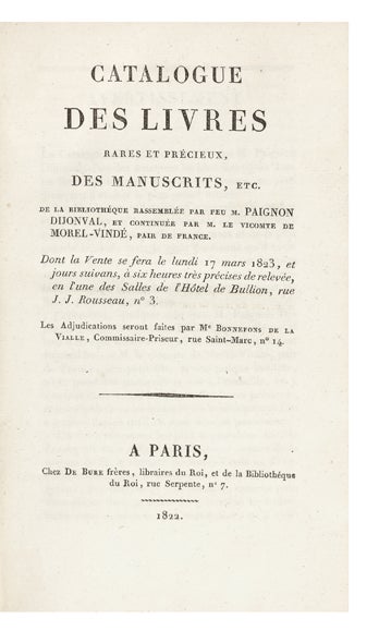 Item ID: 2575 Catalogue des Livres rares et précieux, des Manuscrits, etc. de la Bibliothèque...