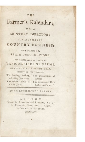Item ID: 2754 The Farmer's Kalendar; or, a Monthly Directory for all sorts of Country Business:...