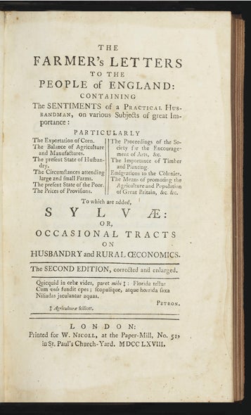 Item ID: 2781 The Farmer's Letters to the People of England: containing the Sentiments of a...
