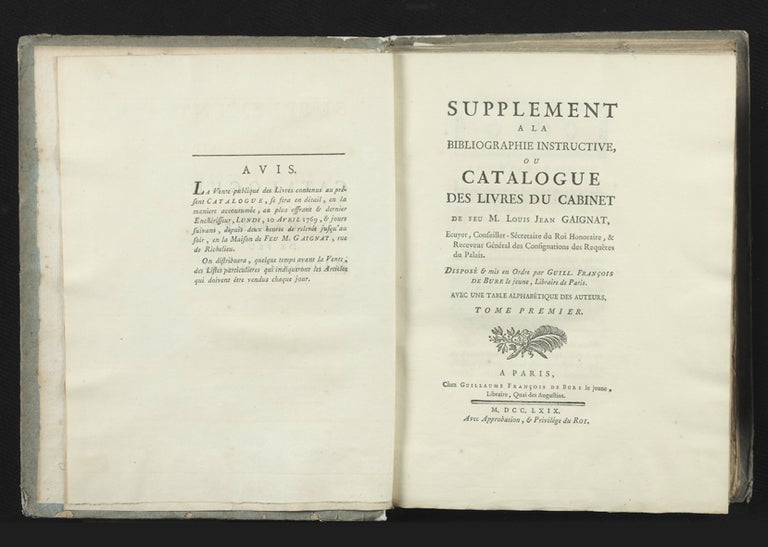 Item ID: 2809 Supplement a la Bibliographie Instructive, ou Catalogue des Livres du Cabinet de...