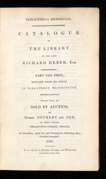 Item ID: 2811 Bibliotheca Heberiana. Richard AUCTION CATALOGUE: HEBER.