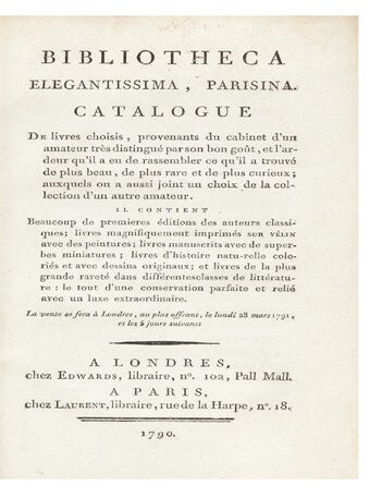 Item ID: 2814 Bibliotheca Elegantissima, Parisina. Catalogue de Livres choisis, provenants du...