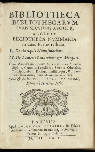 Item ID: 2949 Bibliotheca Bibliothecarum curis secundis auctior. Philippe LABB&Eacute