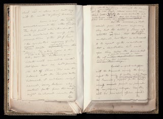 The complete autograph working manuscript of Disraeli’s novel Alroy, 397 leaves, paper of several sizes (the largest is 373 x 225 mm., the smallest 323 x 201 mm.), each leaf mounted on a stub at gutter, bound in two folio vols. (Vol. I: leaves 1-195; Vol. II: leaves 196-397), handsome later 19th-cent. blindstamped panelled morocco, dentelles gilt, spines gilt, t.e.g., others uncut.