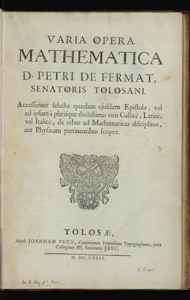 Item ID: 3105 Varia Opera Mathematica...accesserunt selectae quaedam eiusdem Epistolae, vel ad...