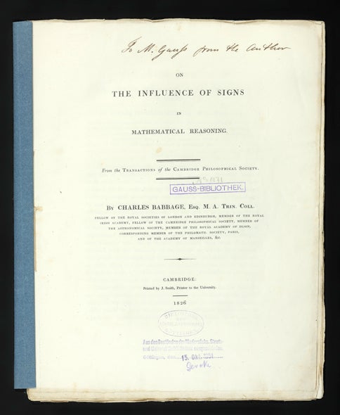 Item ID: 3368 On the Influence of Signs in Mathematical Reasoning. Charles BABBAGE.