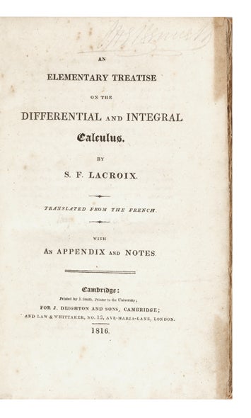 Item ID: 3533 An Elementary Treatise on the Differential and Integral Calculus. Silvestre...
