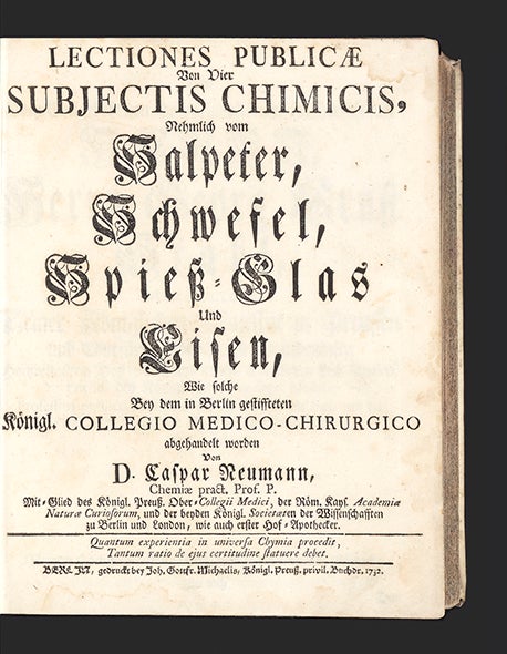 Item ID: 371 Lectiones Publicae von Vier Subjectis Chimicis, Nehmlich vom Salpeter, Schwefel,...
