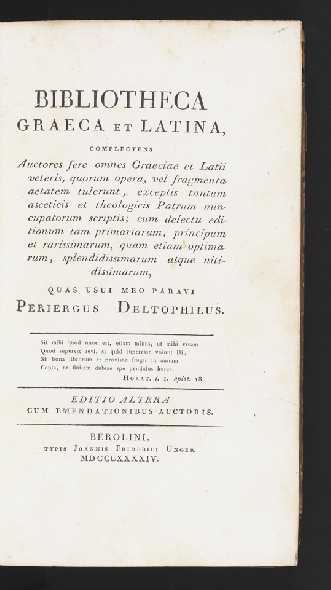 Item ID: 5013 Bibliotheca Graeca et Latina, complectens Auctores fere omnes Graeciae et Latii...