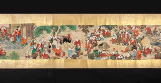 Three picture scrolls (emakimono) on fine paper, with a series of exquisite paintings in vivid. COCKFIGHTING EMAKI.