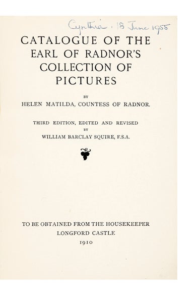 Item ID: 6060 Catalogue of the Earl of Radnor’s Collection of Pictures. By Helen Matilda,...