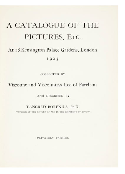 Item ID: 6066 A Catalogue of the Pictures, etc. At 18 Kensington Palace Gardens, London, 1923,...