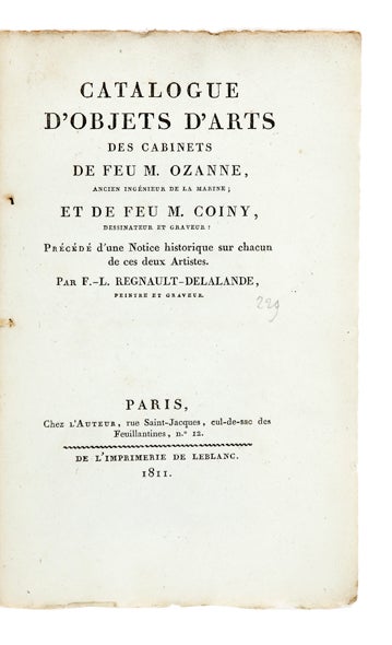 Item ID: 6185 Catalogue d’Objets d’Arts des Cabinets de…Précédé d’une Notice...