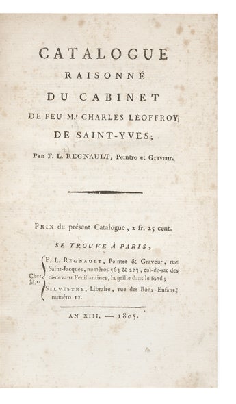 Item ID: 6252 Catalogue raisonné du Cabinet de feu… Par F.L. Regnault. Charles...