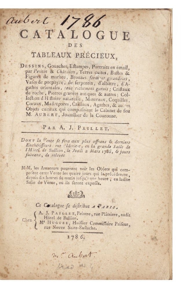 Item ID: 6442 Catalogue des Tableaux précieux, Dessins, Gouaches, Estampes, Portraits en émail,...