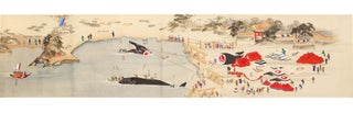 Manuscript scroll on paper entitled “Kujirakata shosha zue” [“Genuine copied illustrations of the whaling techniques of Taiji revealed from the source”].