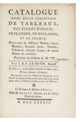 Catalogue d’une belle Collection de Tableaux, des Ecoles d’Italie, de Flandre, de. Armand Frédéric AUCTION CATALOGUE: NOGARET.