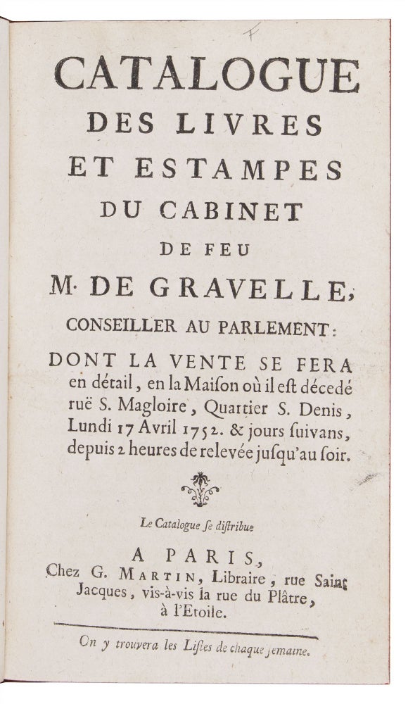 Item ID: 6944 Catalogue des Livres et Estampes du Cabinet de feu M. de Gravelle, Conseiller au...