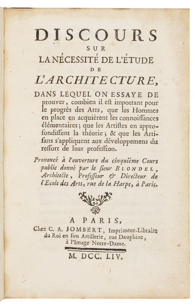 Item ID: 6975 Discours sur la Nécessité de l’Architecture…. Jacques François BLONDEL