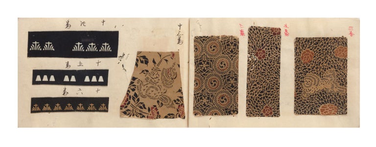 Item ID: 7043 A manuscript swatch book entitled on upper cover “Komon Nameshigawa” [“Traditional Patterns for Tanned Leather”]. NAMESHIGAWA: TANNED DECORATIVE LEATHER.