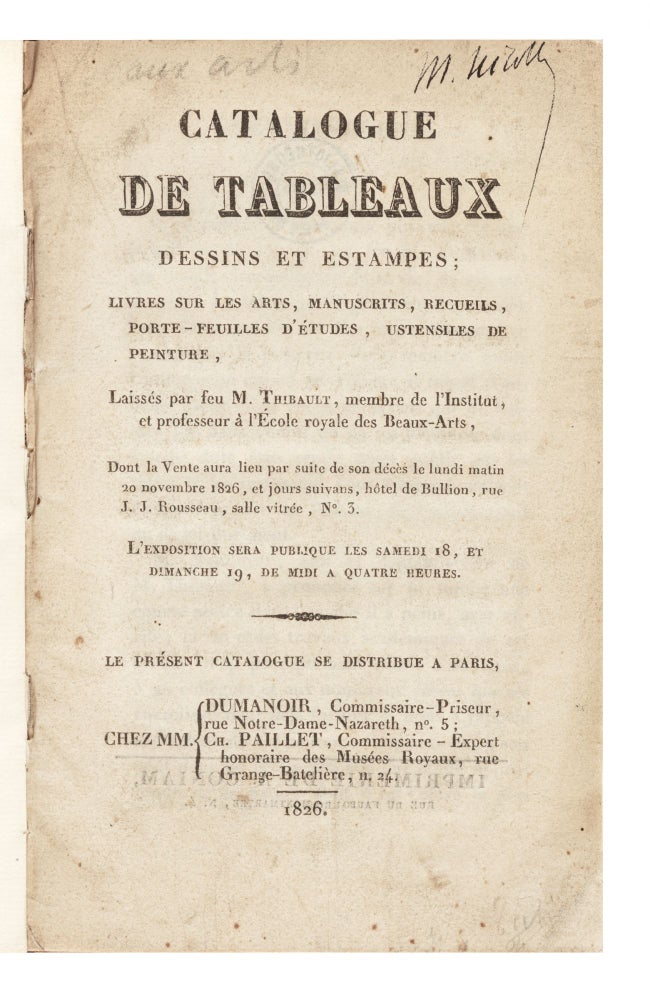 Item ID: 7105 Catalogue de Tableaux, Dessins et Estampes; Livres sur les Arts, Manuscrits,...