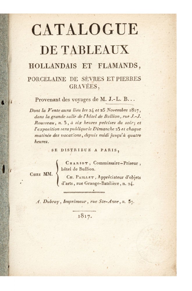 Item ID: 7126 Catalogue de Tableaux Hollandais et Flamands, Porcelaine de Sèvres et Pierres...