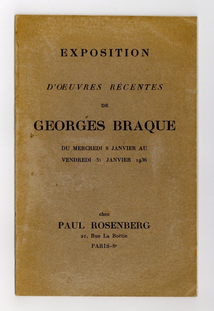 Item ID: 7131 Exposition d’Oeuvres récentes de Georges Braque, du Mercredi 8 Janvier au...